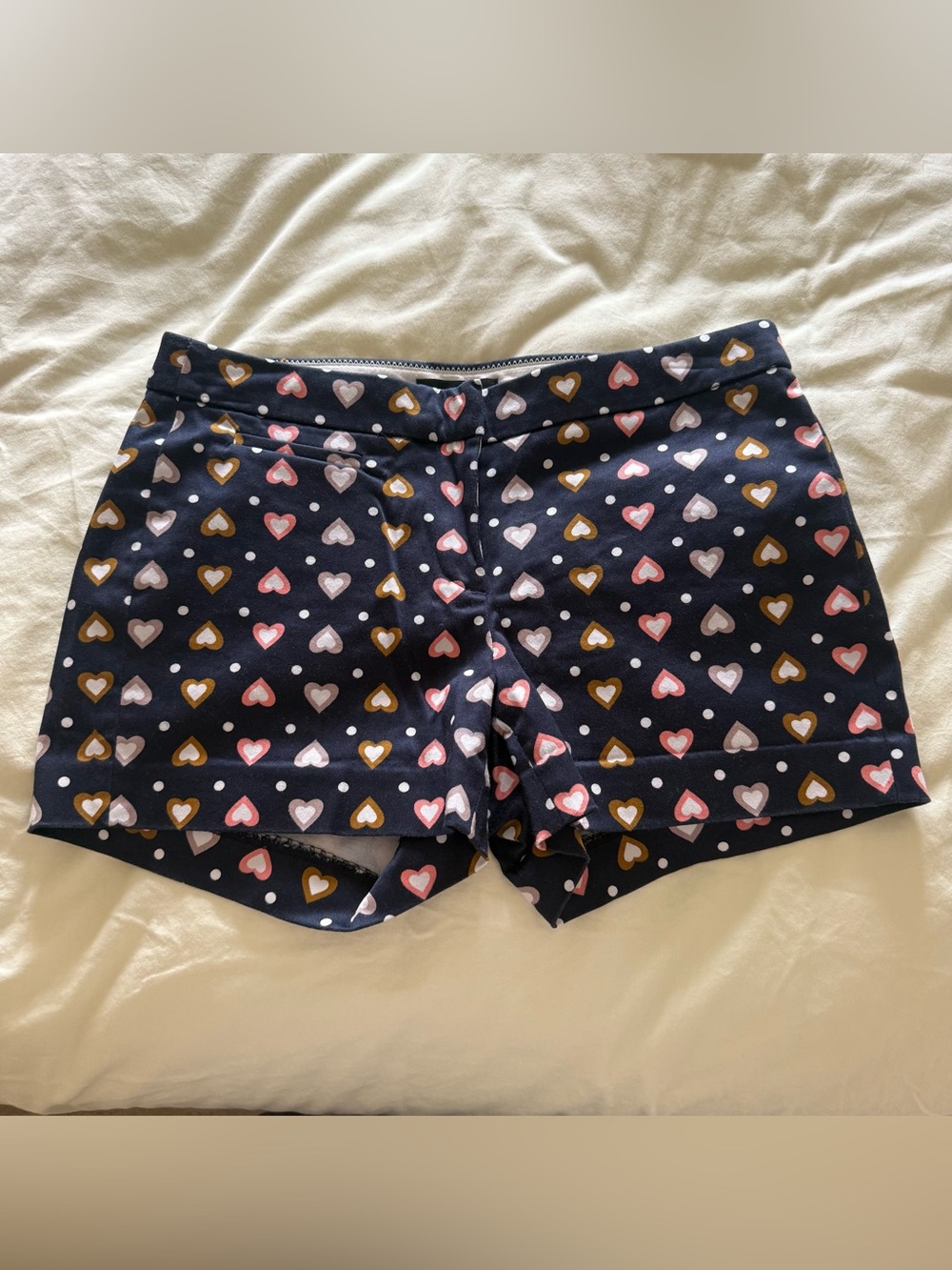 J Crew Women's Navy Heart Print Shorts